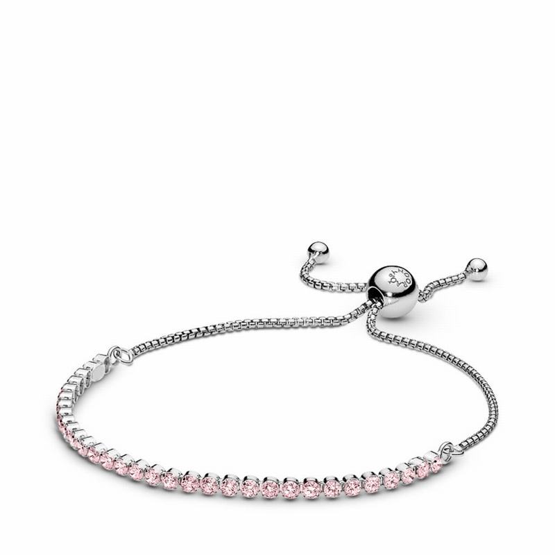 Pandora Pink Sparkling Strand Bracelet Ireland - Sterling Silver/Silicone/Pink/Cubic Zirconia - 7854